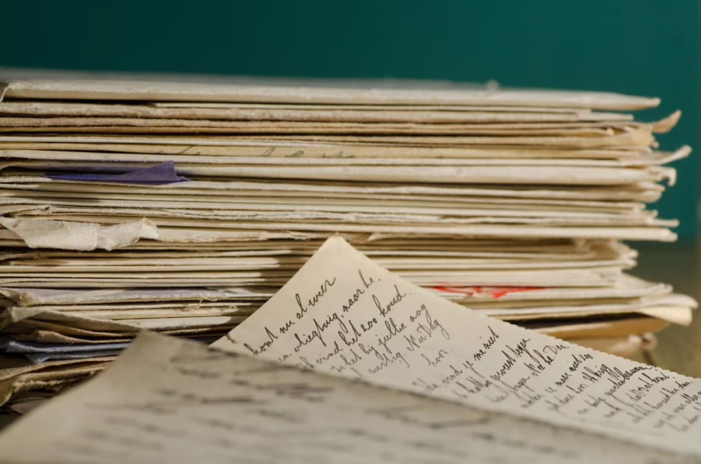 Stack of old handwritten letters and papers
